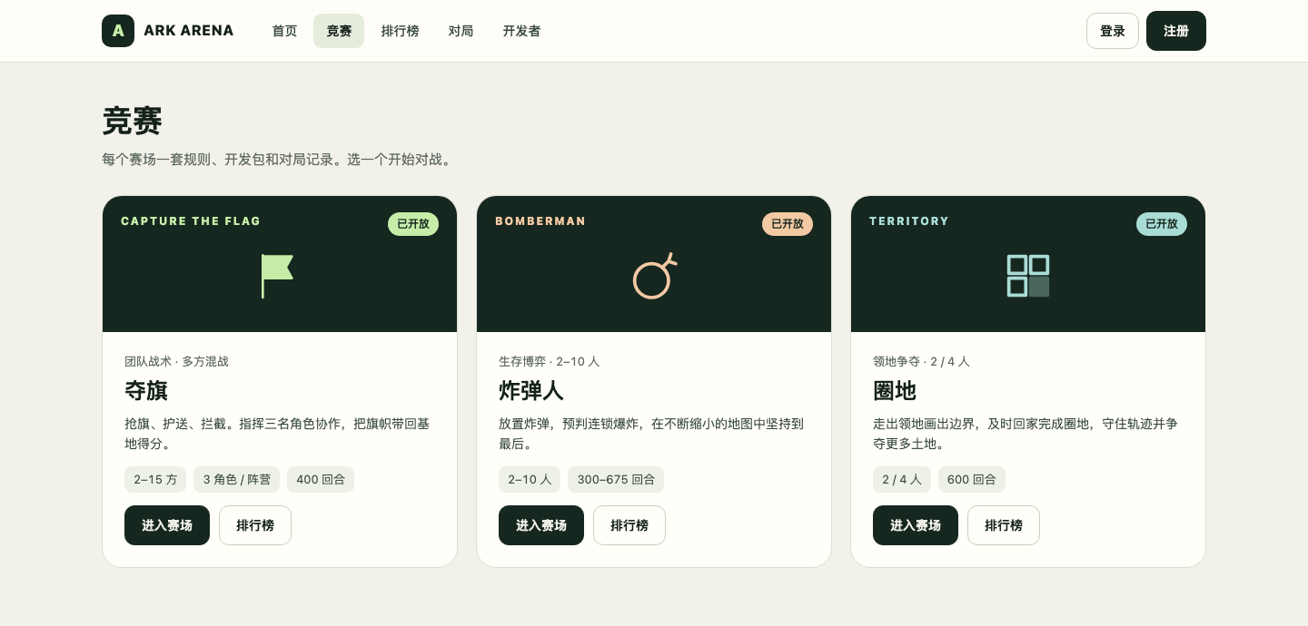 目前开放的三个赛场
